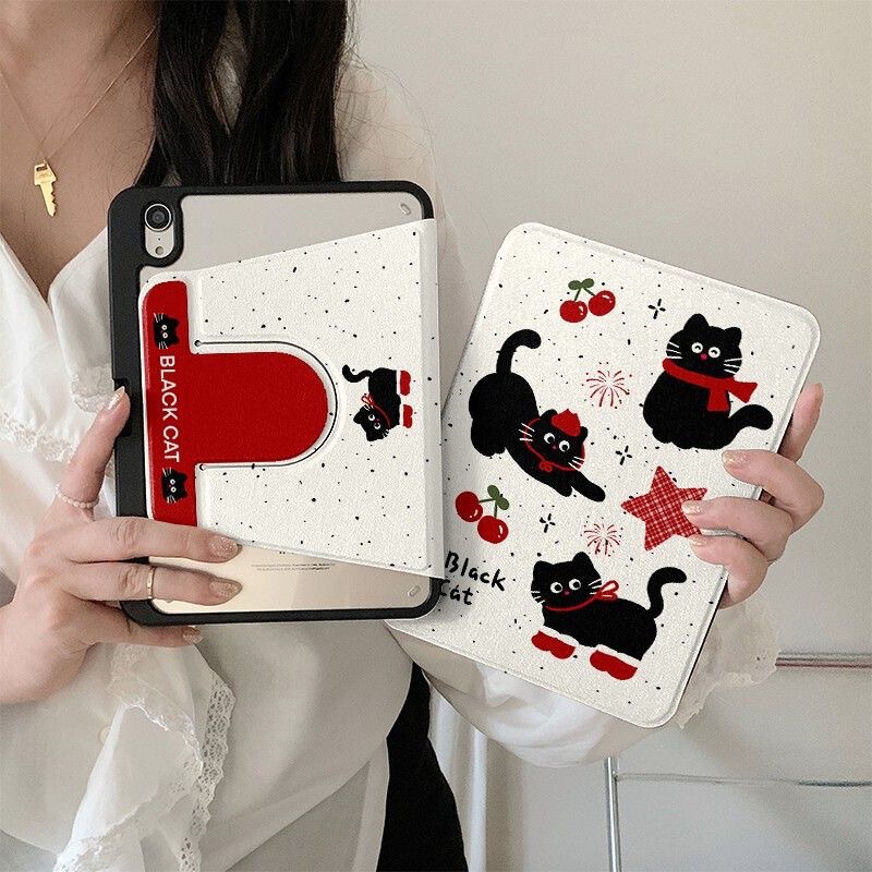 Ipad10 Tablet Protective Case Air6/5 Rotating Acrylic Pro11 Three-Fold 9.7 with Pen Slot 10.2inch Kitten