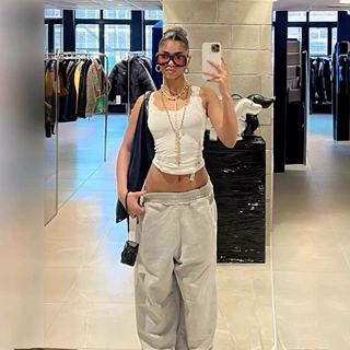 跨境TIKTOK爆款个性街头灰色休闲裤情侣 baggy sweatpants裤子