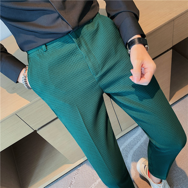 Pantalon décontracté droit gaufré à la mode et simple de marque tendance paresseuse, pantalon slim à petite jambe, pantalon d'affaires suspendu_voghion.com