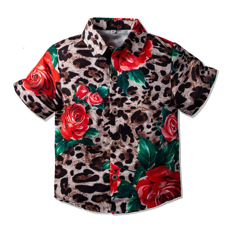 Camisa DE LOS NIÑOS verano nuevo estampado de leopardo Rosa moda pequeña camisa de manga corta para niños estilo europeo y americano camisa para niños