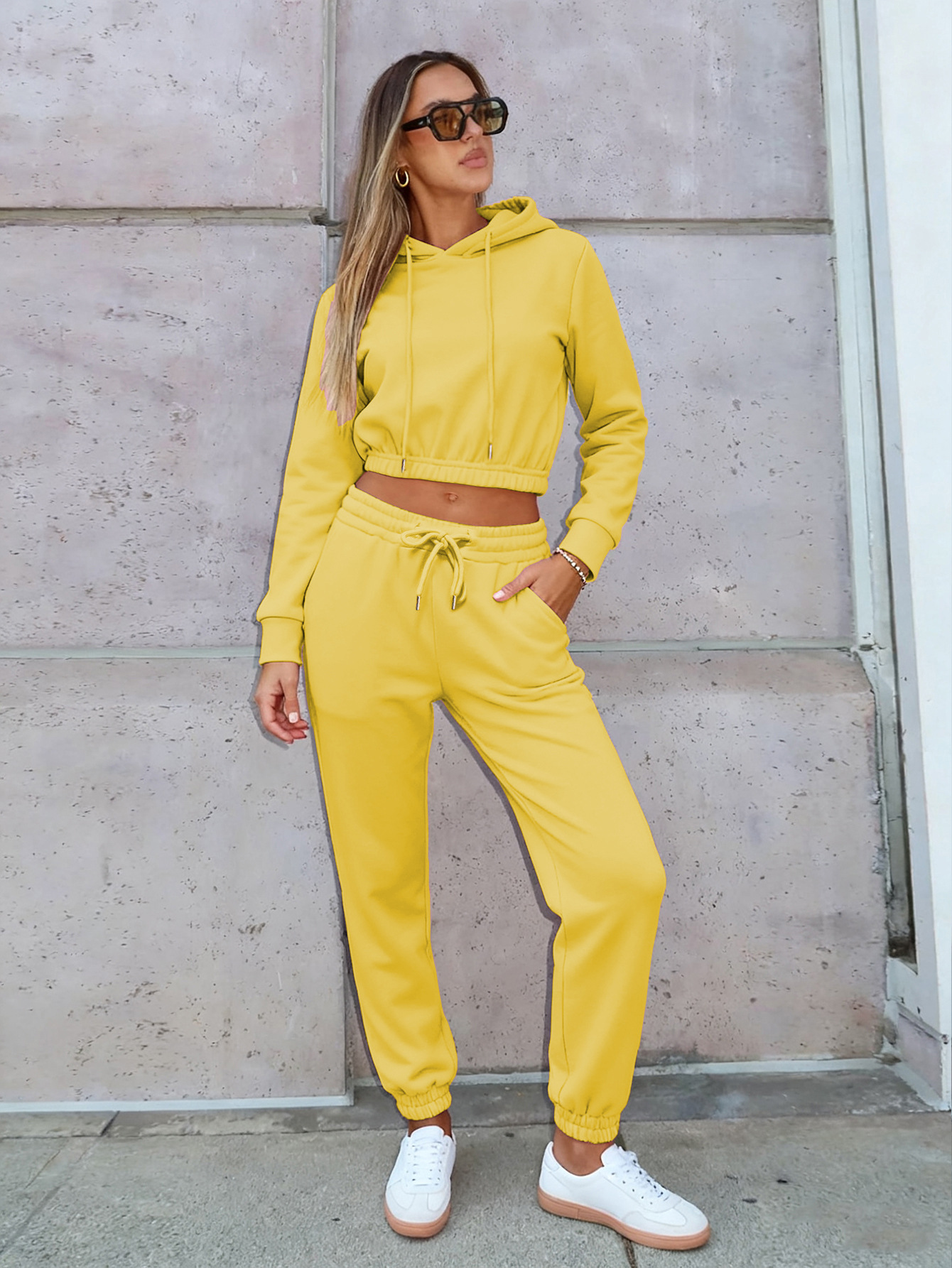 Women's Fleece-lined Hoodie And Trousers Set Autumn Winter Style_voghion.com
