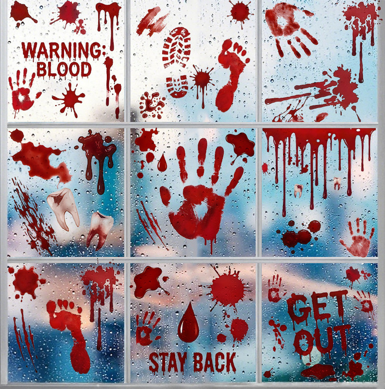 Halloween Bloodstained Handprint Eyeball Decorations Electrostatic Glass Stickers for Window Display, Creating a Spooky Party Theme Halloween Bloodstained Handprint Eyeball Decorations Electrostatic Glass Stickers for Window Display, Creating a Spooky Party Theme