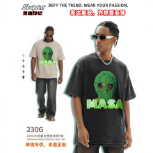 做旧t恤美式复古洗水男潮牌印花230g短袖NBA Youngboy Masa小男孩