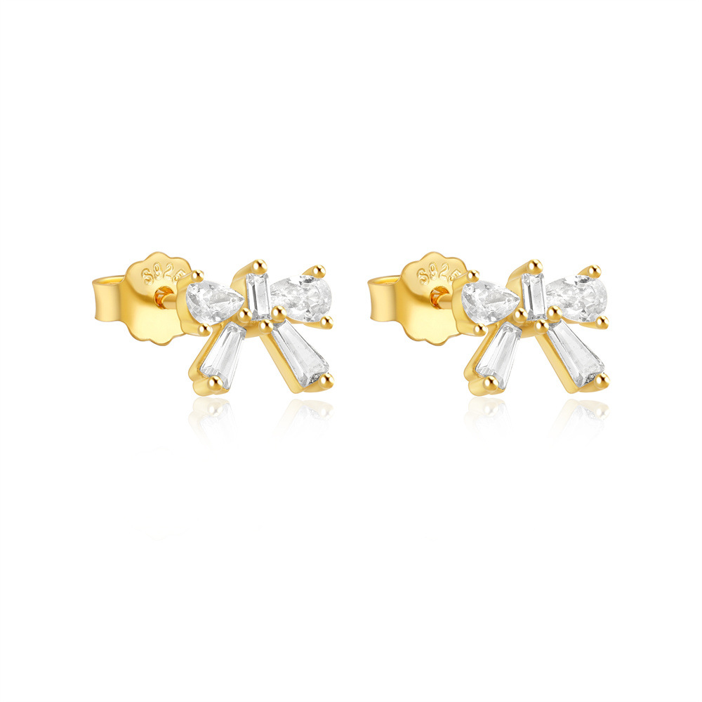 1 Pair Simple Style Heart Shape Bow Knot Plating Sterling Silver Zircon Ear Studs display picture 18