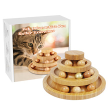 貓咪轉盤玩具 竹木質三層軌道寵物轉盤 互動寵物玩具 亞馬遜爆款