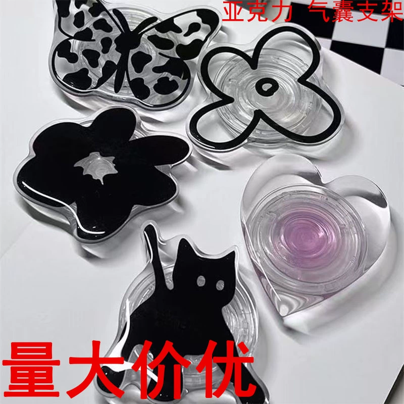 Держатель для мобильного телефона с подушкой безопасности, мультяшный акриловый бант, черный клей, выдвижной, креативный, настольный, многофункциональный