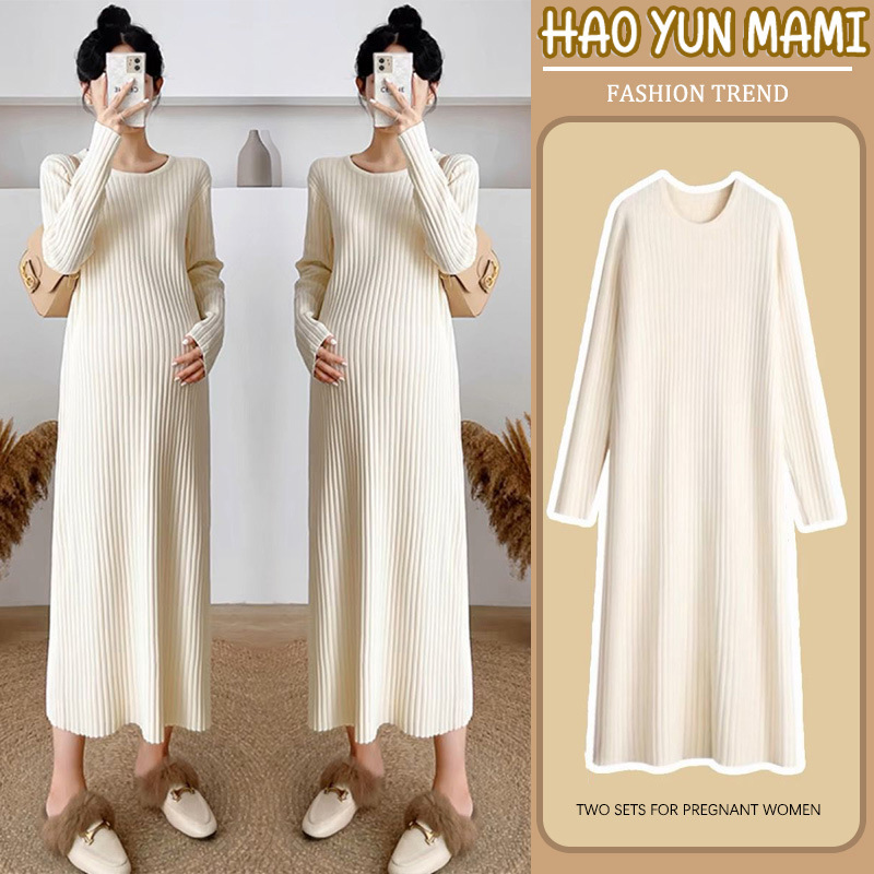 Maternity Wear Autumn and Winter New Style Loose and Versatile Thickened and Lengthened Bottoming Inner Maternity Wear Knitted Dress