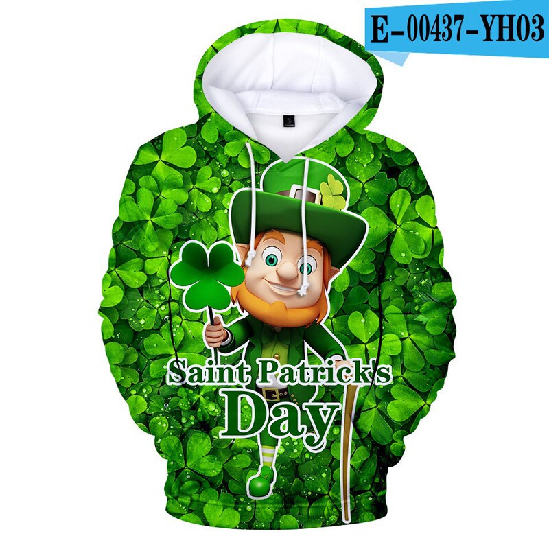 Spring and Autumn Hot Selling St. Patrick's Day Irish Festival 3D Printed Pullover Hooded Sweatshirt for Men and Women