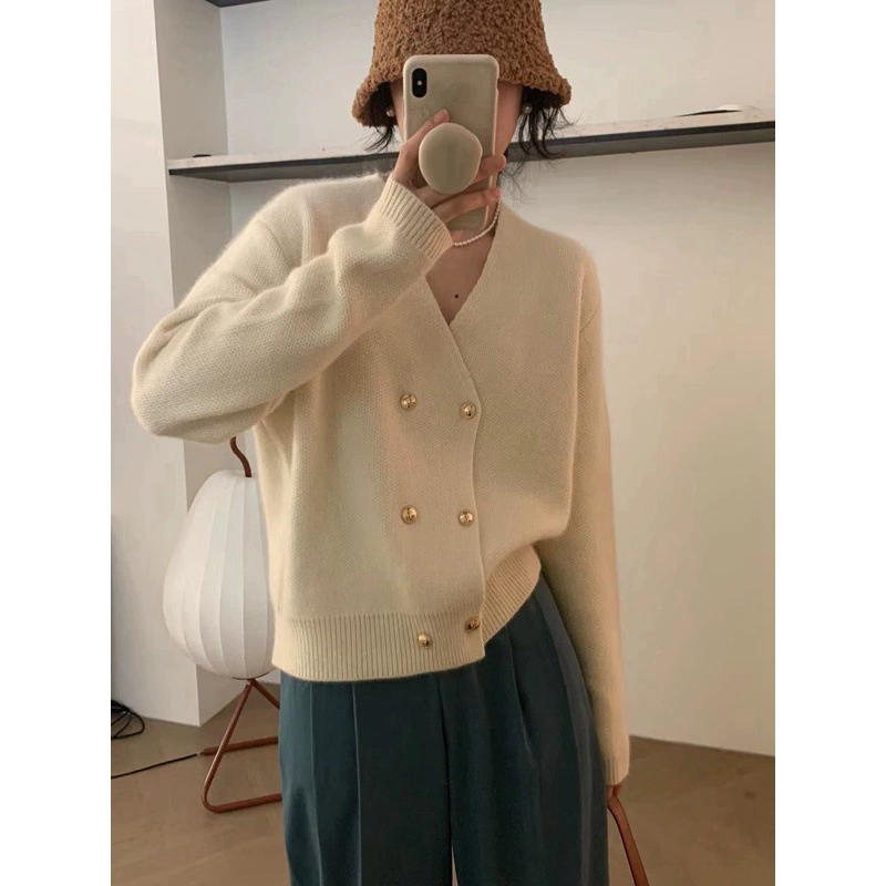 Двубортный вязаный кардиган в Корейском стиле, женский свободный модный простой в ленивом стиле, осенняя верхняя одежда, куртка-свитер