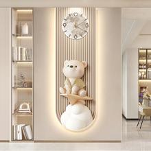 入户奶油感法式玄关钟表走廊客厅壁画小熊挂画高级尽头风装饰画带