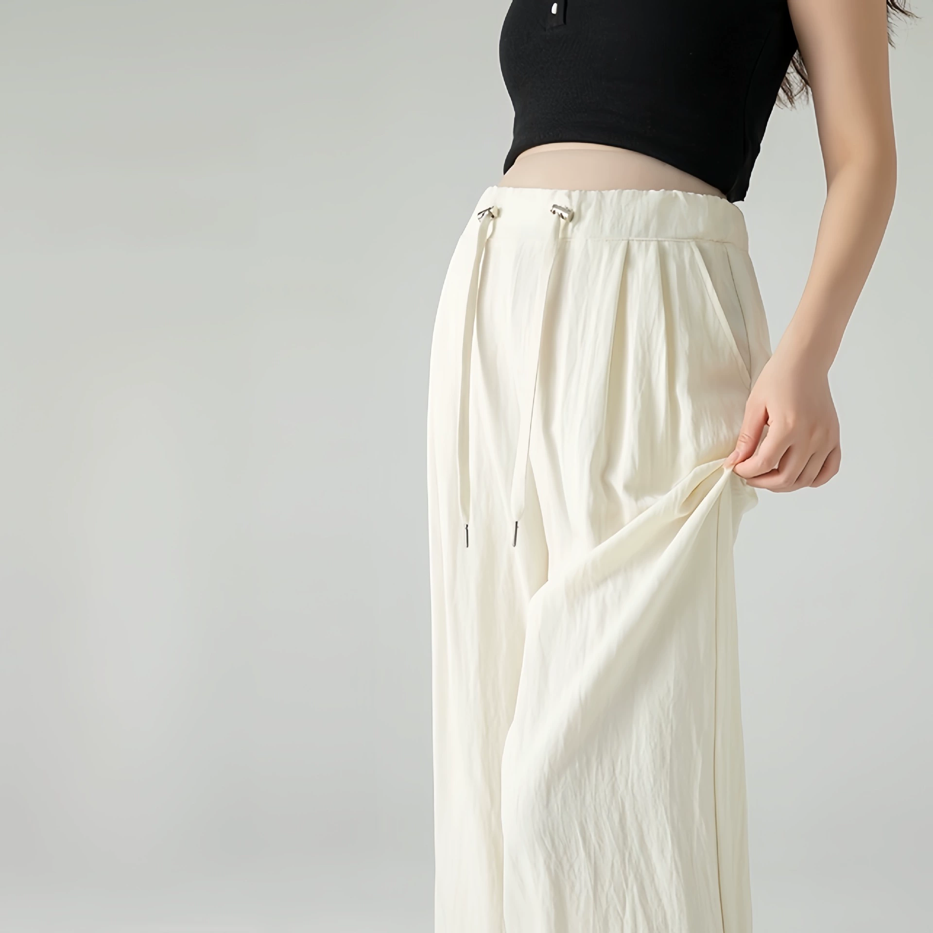 Брюки для беременных весна-лето 2025, новый стиль без поддержки живота, модные девятиточечные брюки для женщин, широкие брюки для маленьких людей, летний тонкий стиль.