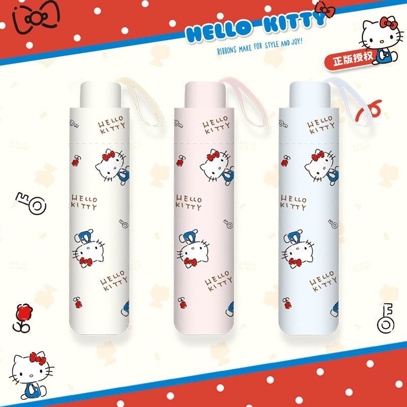 Sanrio Genuine Hello Kitty Umbrella for Women, Rain or Shine, Foldableable, Portable, Cute, Sun Protection Umbrella for Students