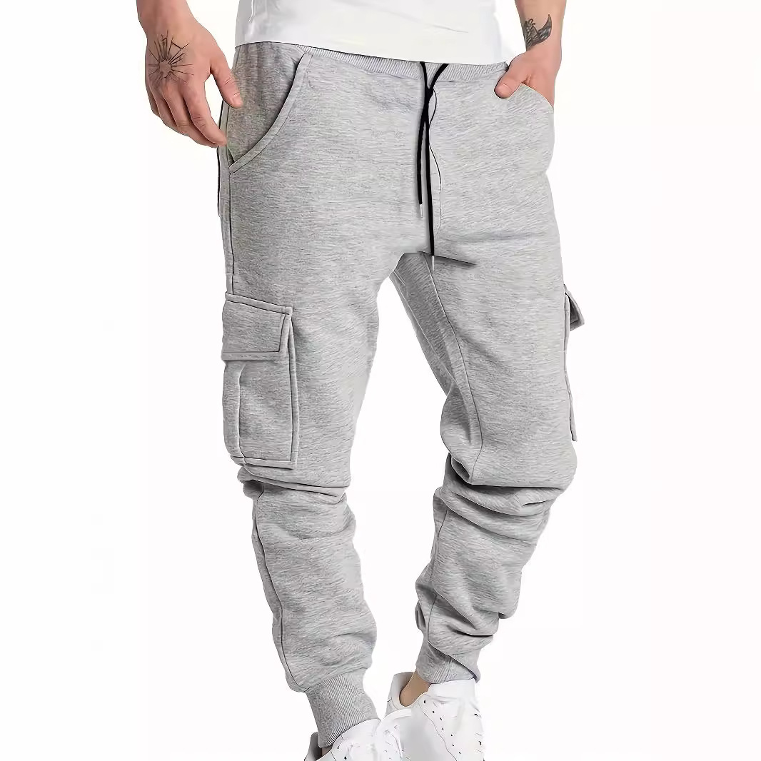 Herren-Jogginghose mit Fleecefutter – Slim Fit Winter-Thermohose mit gebürsteter Innenseite (S-3XL, Schwarz/Grau, Freizeithose im koreanischen Stil)_voghion.com