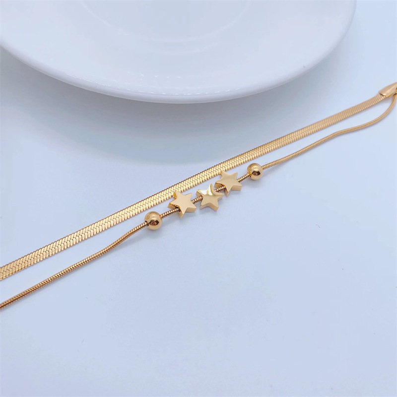 Fashion Elegant 18k Gold Plating Star Double Layer Chain Titanium Steel Bracelet display picture 4