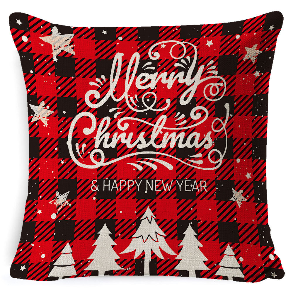 Amazon popular hogar suministros Navidad funda de almohada nórdico Plaid Lino cojín sofá