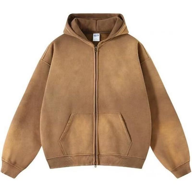 2026 New Cross-Border Men's Sweatshirt Streetwear Retro Spray-Dyed Washed Double-Zip Fleece-Lined Thickened Hoodie 2026 New Cross-Border Men's Sweatshirt Streetwear Retro Spray-Dyed Washed Double-Zip Fleece-Lined Thickened Hoodie