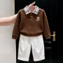 儿童咖色字母新款直筒裤