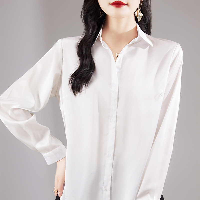 Triacetic acid cardigan 2025 satin spring new women's shirt long sleeve commuter work clothes slim work clothes shirt
