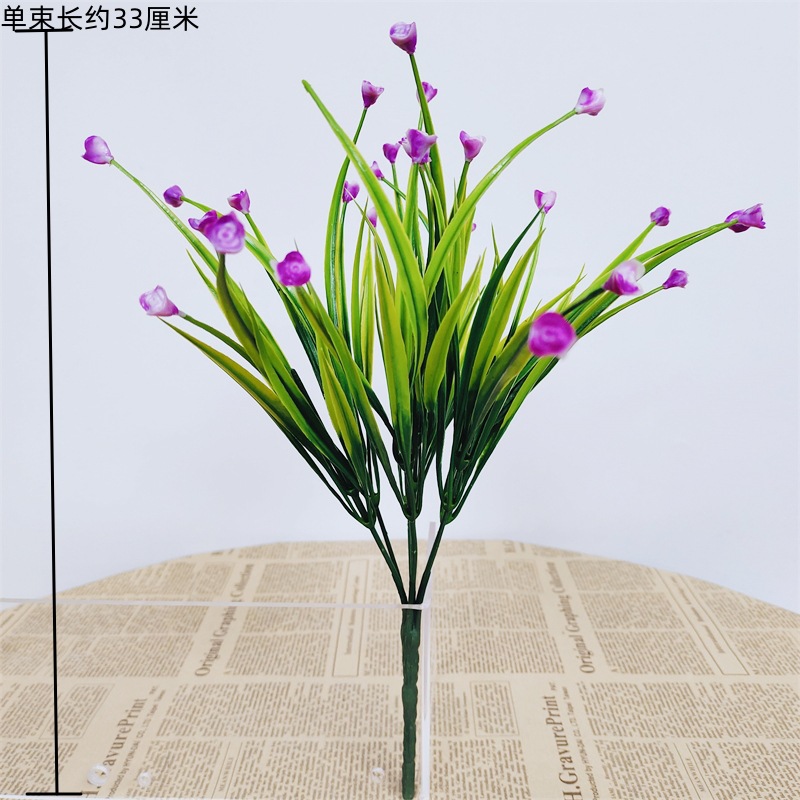 Flores de plástico falsas de una sola flor yucari hierba de agua decoración cercas de flores llenas de estrellas pequeñas flores de flores de simulación de flores verdes rosas