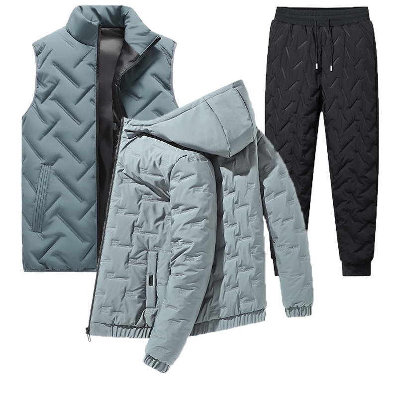 Comercio exterior transfronterizo hombre de algodón grueso abrigo de invierno nuevo conjunto de ropa de invierno de tres piezas chaqueta de algodón de plumón cálido conjunto