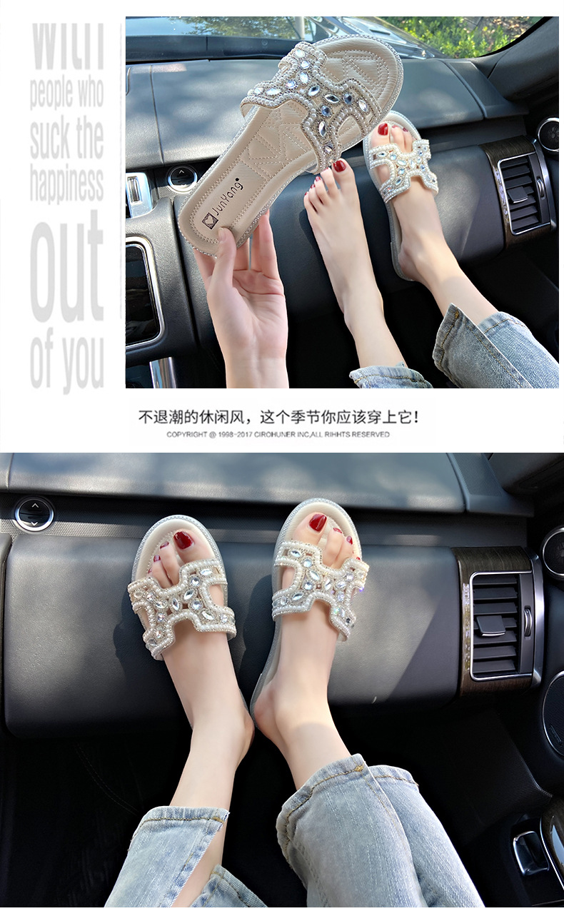 Piccole pantofole stile profumato da donna 2023 sandali piatti estivi stile casual moda strass parola_voghion.com