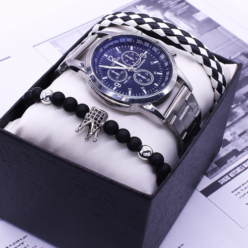 wristwatch men 2024 new three-eye blue light glass watch men's fashion business gift set