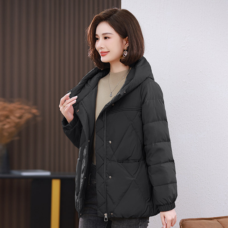 Leisure large size hooded white down jacket 2023 winter new thick and fat middle-aged fashion down coat