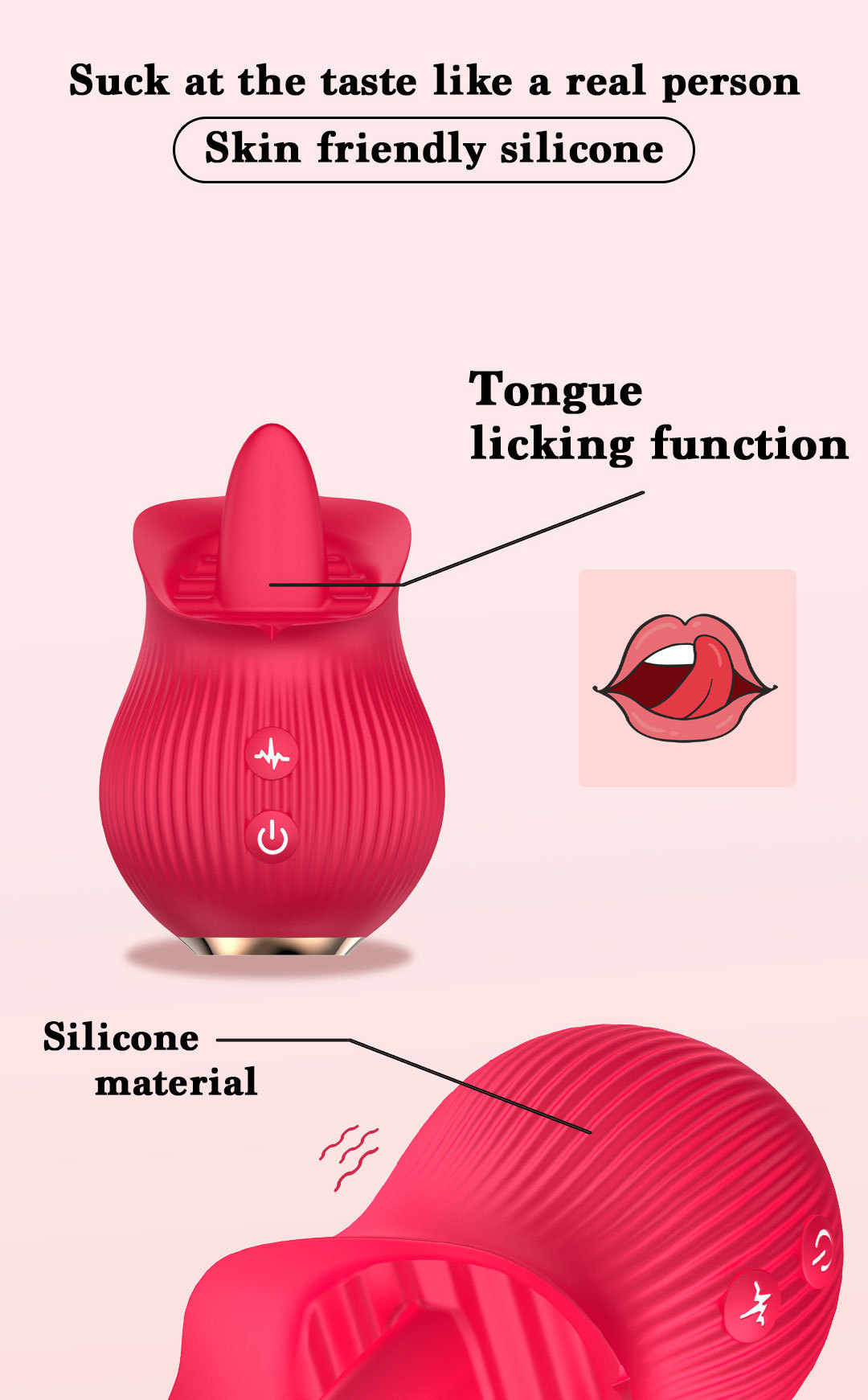 Aifeiya Rose Suction Tongue-Lick Telescopic Vibrator Egg, 12-Frequency, Silicone-ABS, Adult — detail image 3
