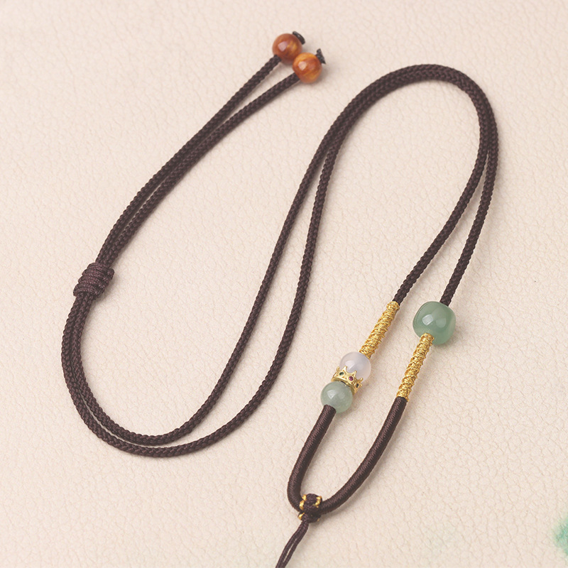 Hand-Woven Lanyard Gold Jewelry Pendant Necklace Cord DIY Unisex Jade and Hetian Jade Crown Cord
