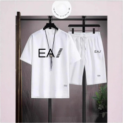 ワッフル半袖夏の Tシャツメンズカジュアルスポーツスーツ卸売ルーズフェイクツーピース半袖 Tシャツツーピースセット