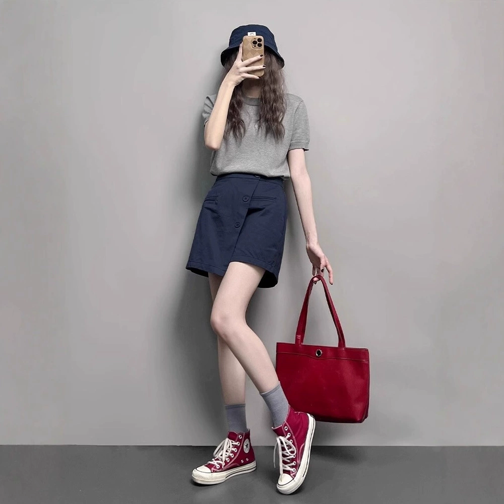 Нерегулярная рабочая одежда, юбка, брюки, лето 2025, тонкие шорты с высокой талией для похудения, для полных мм, сестра, грушевидная фигура, шорты трапециевидной формы