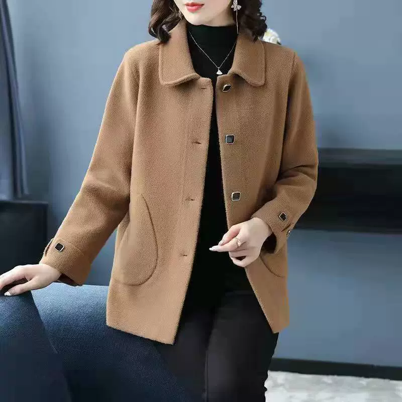 Демисезонное двустороннее бархатное шерстяное пальто, oversized стиль мамы, тёплая середина длины, красный/хаки/чёрный