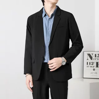 轻熟风免烫小西装男士韩版春秋潮流帅气ins黑色休闲商务西服外套