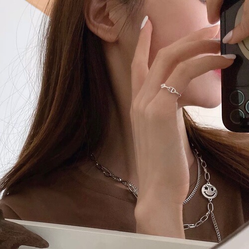 Korean pig nose chain S925 sterling silver open index finger ring for women cold style fashion personality  new style