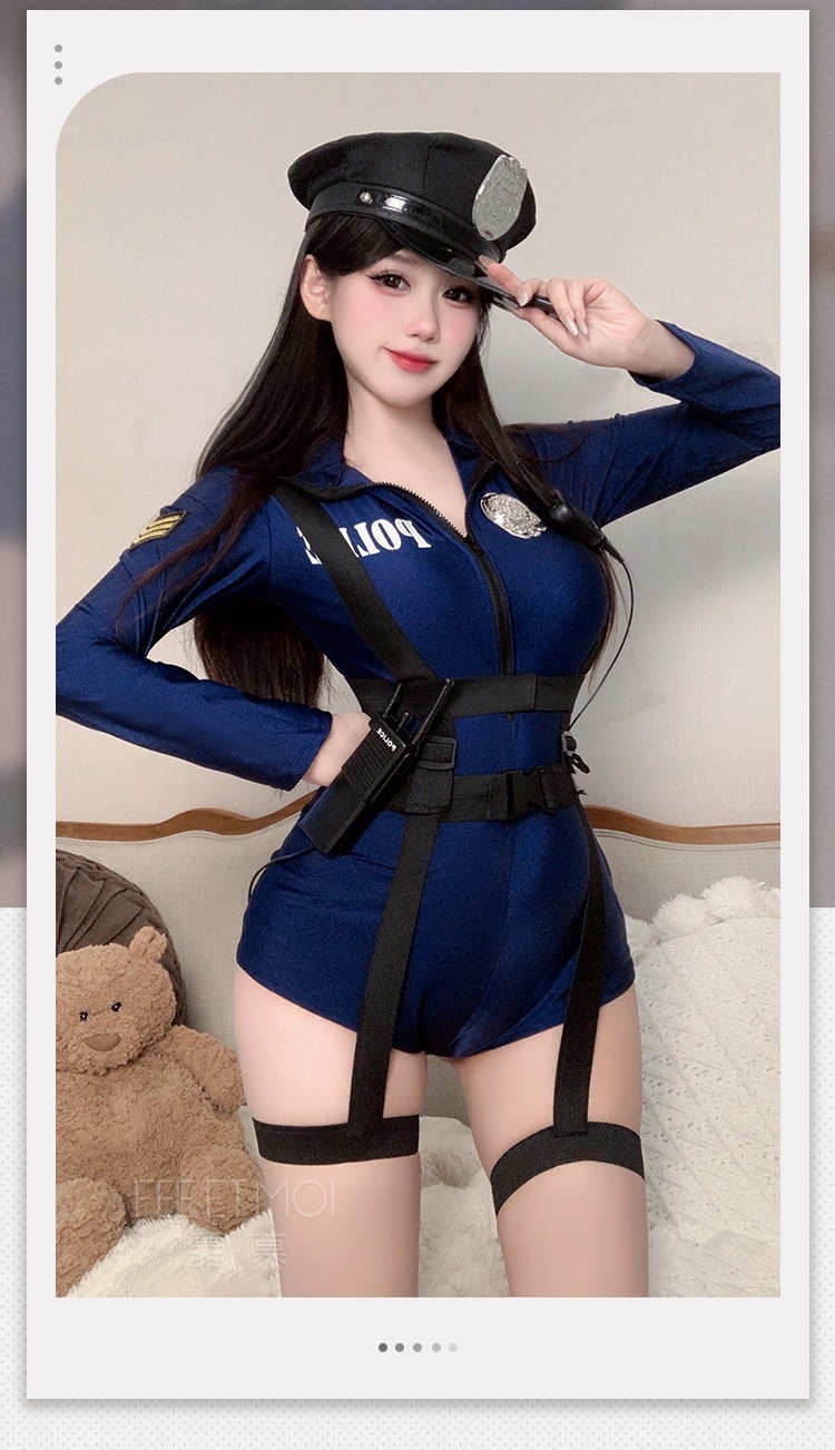 FBI Instructor-Style Bodycon Jumpsuit Lingerie Set with Chest Cutout, Blue, One Size — detail image 3