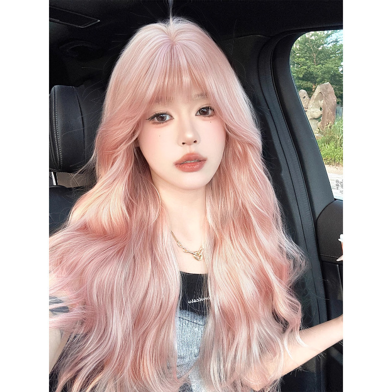 假发女长卷发蜜桃粉甜美自然蓬松氛围感气质lolita水波纹全头套|undefined
