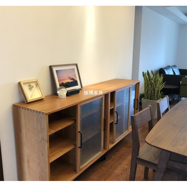 Gabinete de comedor de madera sólida nórdica sala de estar moderna simple gabinete bajo almacenamiento armario de almacenamiento puerta corredera de vidrio armario de cocina
