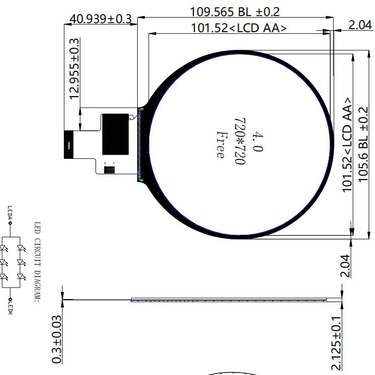4 寸圆屏全视角屏720*720 IPS