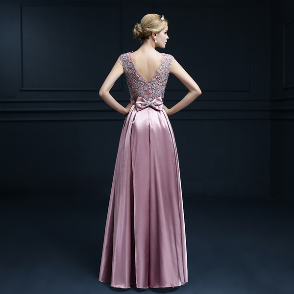 fuchsia long elegant evening dress sleevless
