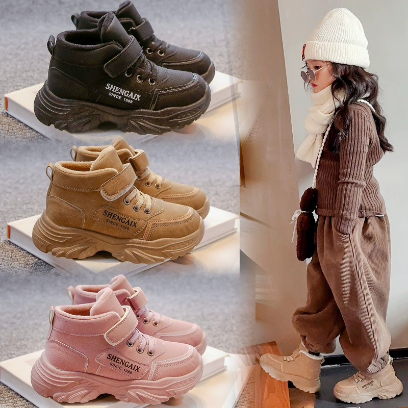 Детская обувь, ботинки-мартинсы для девочек, новинка осени-зимы 2025 года, на флисовой подкладке и утепленные, детские зимние сапоги, хлопковые туфли для девочек среднего и большого размера
