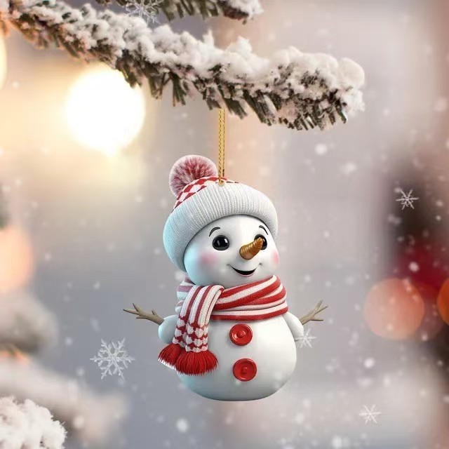 跨境圣诞树雪人与围巾2D亚克力平面圣诞节日场景布置可爱装饰挂件|undefined