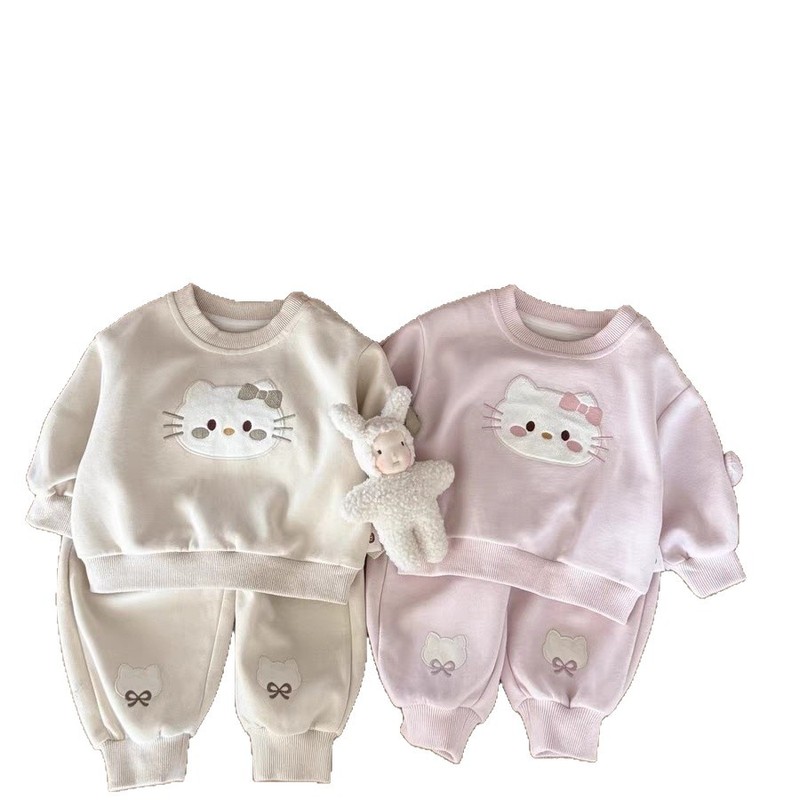 婴幼儿秋款可爱小猫卡通卫衣套装2025新款凯蒂猫女宝宝长袖两件套|undefined