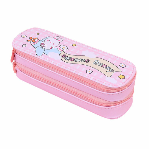 Back-to-school season double-layer pencil case large capacity simple canvas Japanese style ins girl primary school student cute stationery pencil case