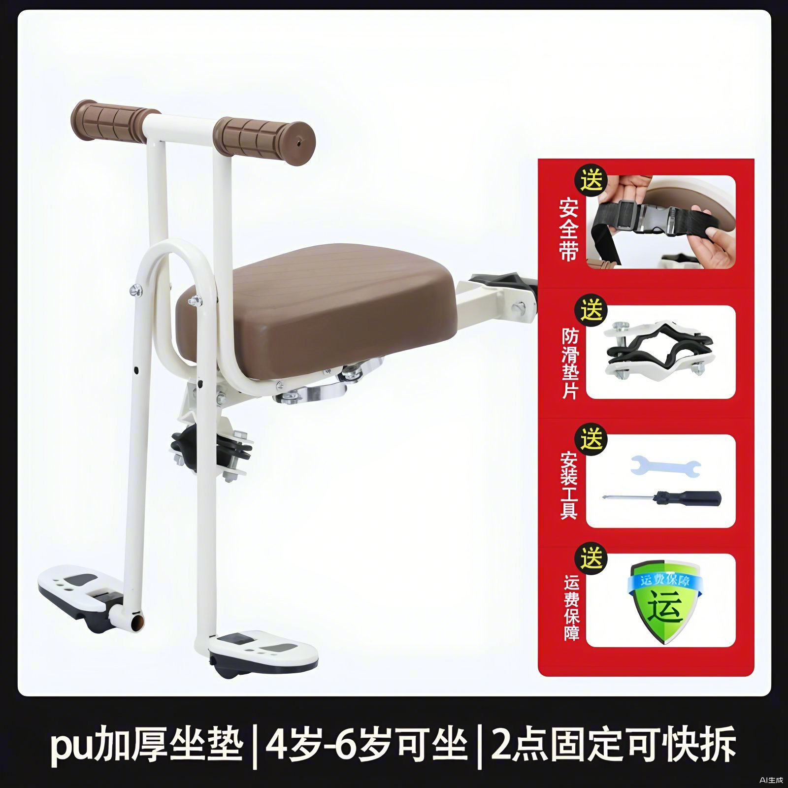 Other Mountain Bike Child Seat Front Mount Folding Bicycle (Electric car child seat) - coffee-color-sdc-3-4-6-years-old-175cm-height-loadable