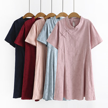 2022夏大码连衣裙短袖提花棉裙200斤盘扣领民族风胖MM显瘦中裙955