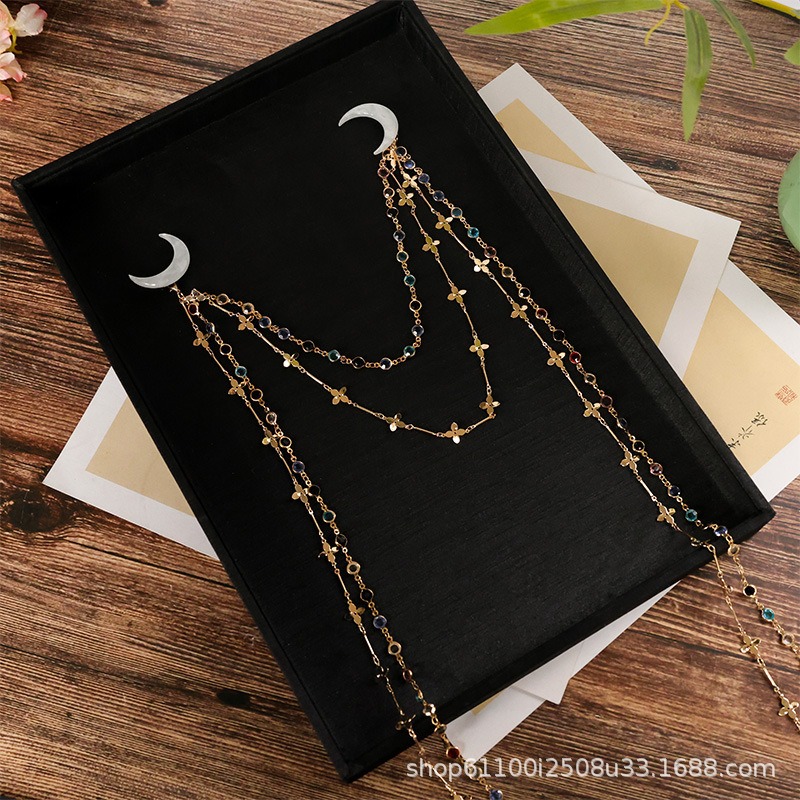 Antique Hanfu Cool High-grade Moon Tea Clothing Brooch Chain Windproof Pin Magnetic Suction Dual-purpose Windproof Chain Accessories