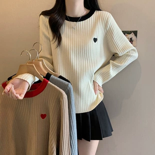 Spring knitted sweater with a round collar, plus size, Korean style