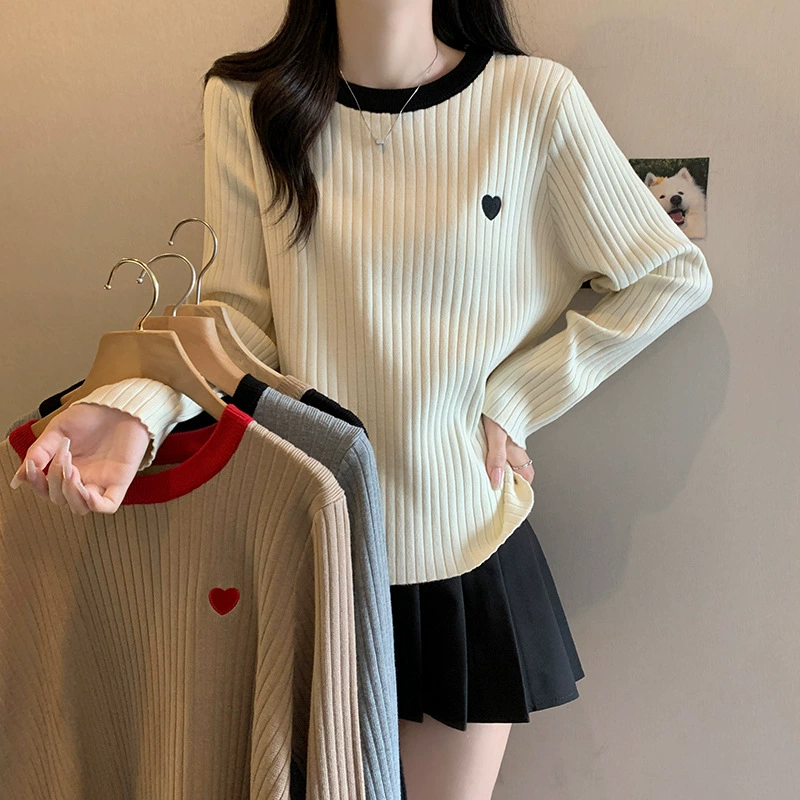 Spring knitted sweater with a round collar, plus size, Korean style