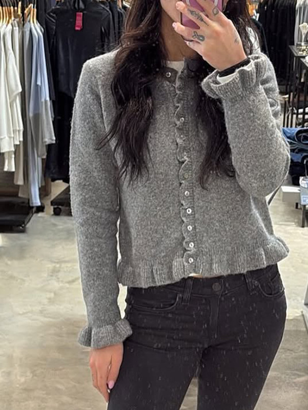 迪芸欧美休闲度假风纯色毛织纽扣长袖上衣毛衣女装2025秋冬亚马逊|undefined