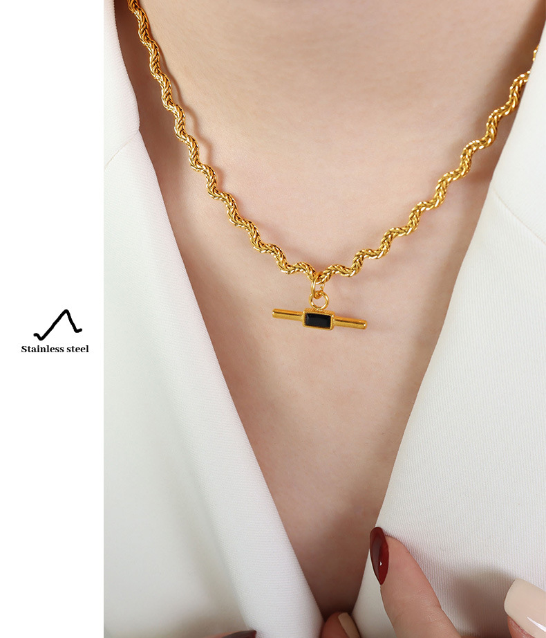 Daily Occasion Copper Material Ig Style Simple Style Geometric Titanium Steel Brass Plating Inlay Glass Pendant Necklace